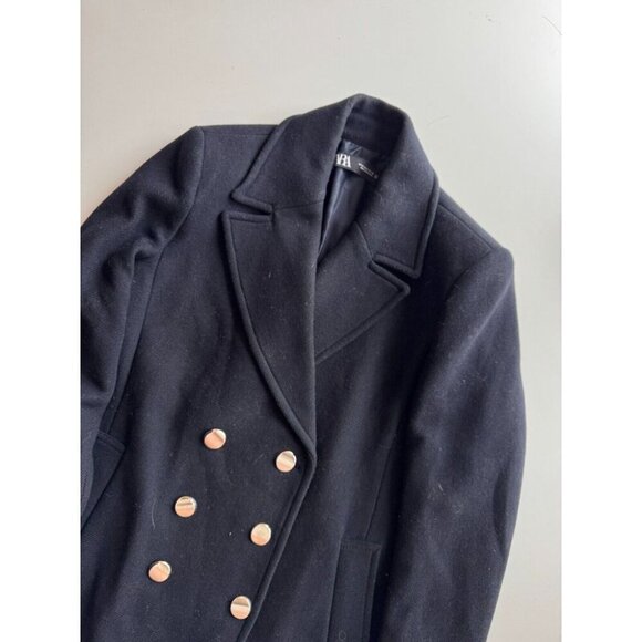 ZARA Navy Blue Wool Blend Double Breasted Short Peacoat Coat, Size M - Picture 6 of 12